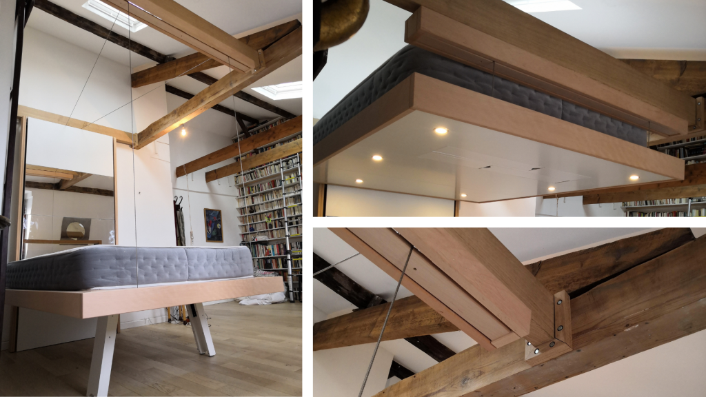 Fixation du lit escamotable bedUp® sur charpente bois apparente