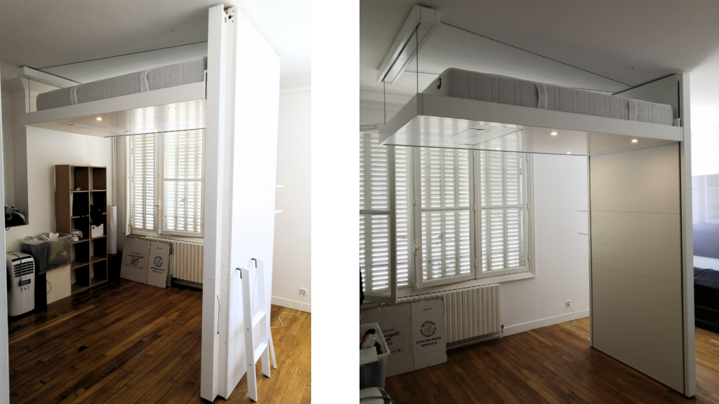 Installation du lit escamotable bedUp® en milieu de pièce – sans mur d’appui