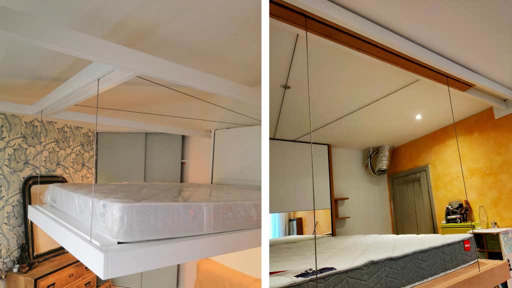Photo de la Solution Poutres bedUp® avec fixation murale du lit escamotable