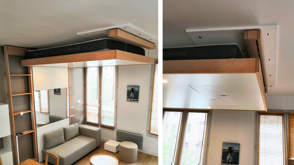 Lit bedUp® suspendu via support intermédiaire apparent sous faux plafond