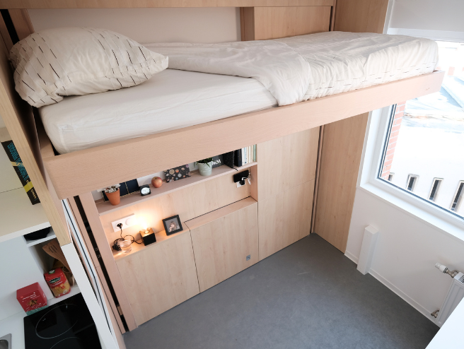 Lit escamotable au plafond bedUp®Campus 1 place pour résidence universitaire