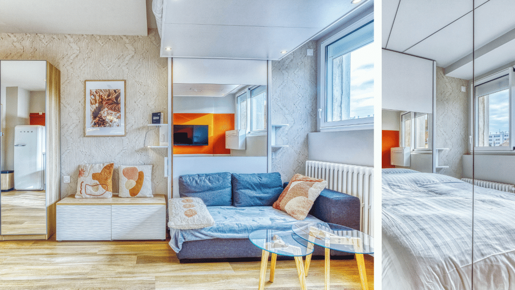 Lit escamotable bedUp® dans un studio de maison d’hôtes à Grenoble