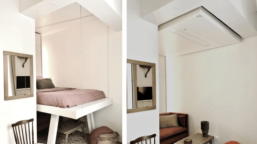 lit escamotable au plafond pour agrandir l'espace de son studio by Carole Boy