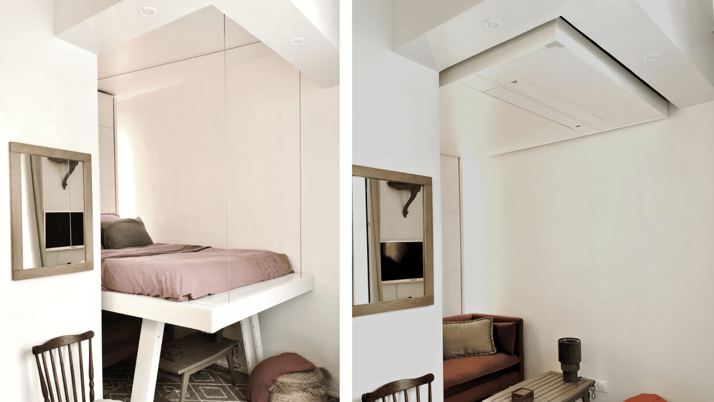 Lit bedUp® caché dans un faux plafond dans un salon moderne - by Carole Boy