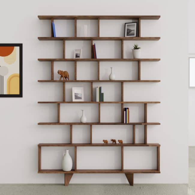 bibliothèque bois massif noyer